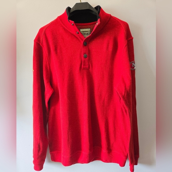 TOMMY BAHAMA × SAN FRANCISCO 49ERS NFL Red Cotton Knit Sweater. Large - Picture 1 of 10